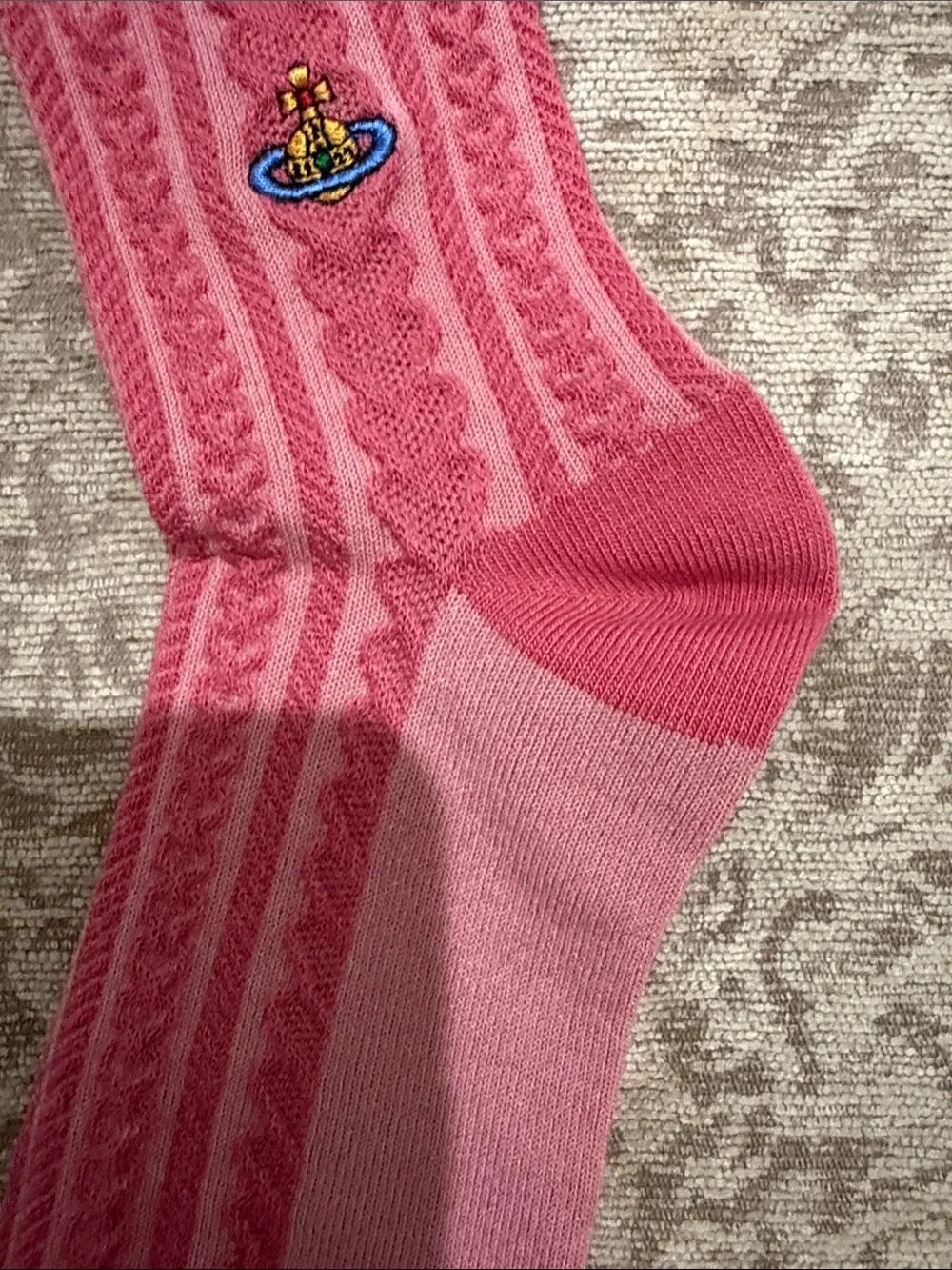 Vivienne Westwood Pink Cable-Knit Crew Sock with Orb Logo NWOT